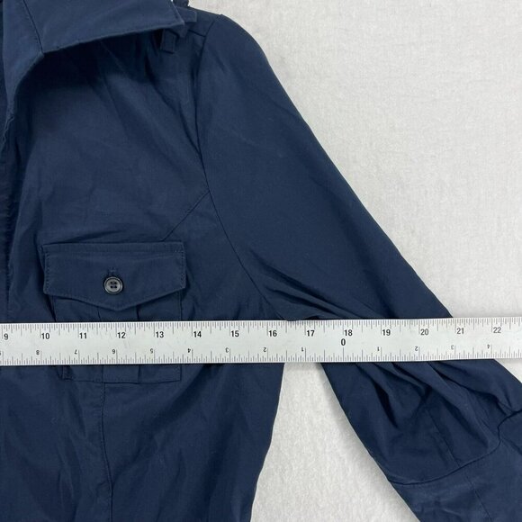 Diane Von Furstenberg Blazer Women's Sz 4 Navy Blue Tie Wrap Roll Tab 3/4 Sleeve - Picture 3 of 11